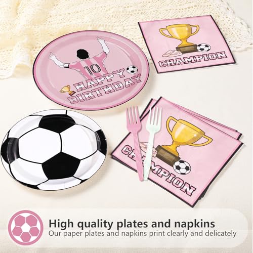 96 Pcs Pink Soccer Birthday Party Plates and Napkins - Grencian