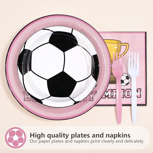 96 Pcs Pink Soccer Birthday Party Plates and Napkins - Grencian