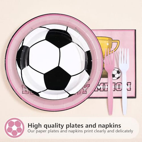 96 Pcs Pink Soccer Birthday Party Plates and Napkins - Grencian