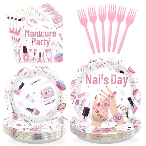 96 Pcs Pink Spa Party Plates and Napkins - Grencian