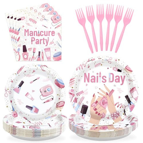 96 Pcs Pink Spa Party Plates and Napkins - Grencian