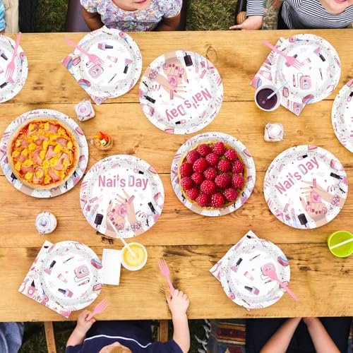 96 Pcs Pink Spa Party Plates and Napkins - Grencian