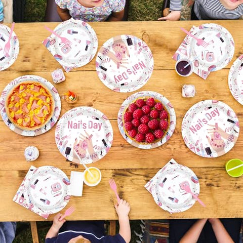 96 Pcs Pink Spa Party Plates and Napkins - Grencian
