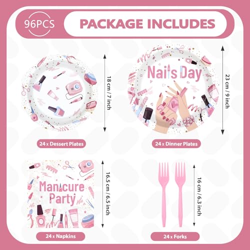 96 Pcs Pink Spa Party Plates and Napkins - Grencian