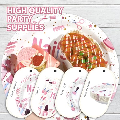 96 Pcs Pink Spa Party Plates and Napkins - Grencian