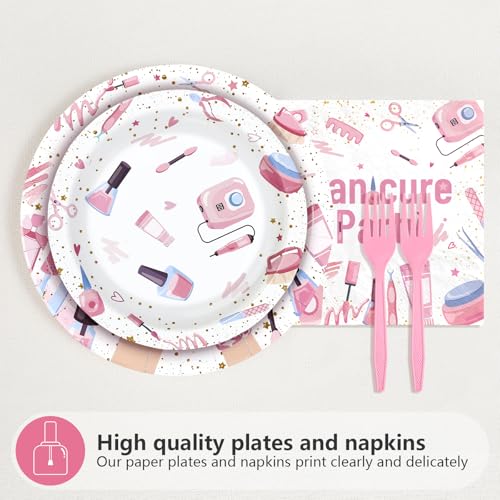 96 Pcs Pink Spa Party Plates and Napkins - Grencian