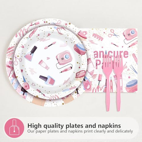 96 Pcs Pink Spa Party Plates and Napkins - Grencian