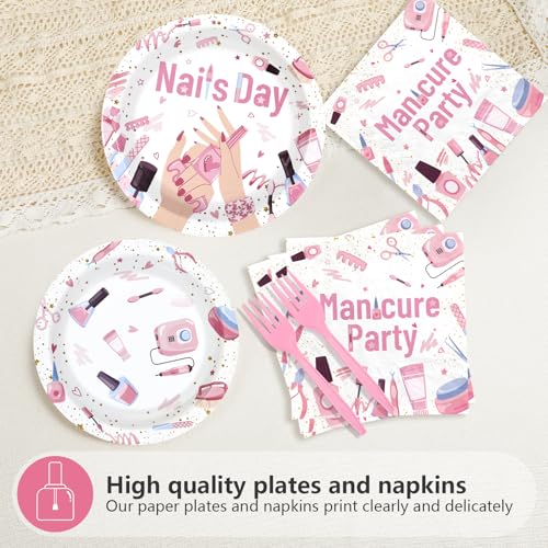 96 Pcs Pink Spa Party Plates and Napkins - Grencian