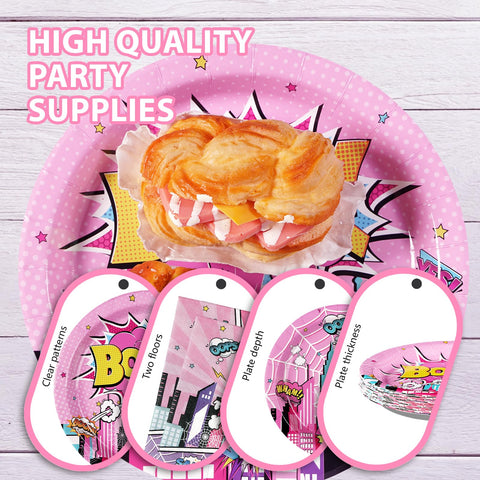 96 Pcs Pink Spider Party Plates and Napkins - Grencian