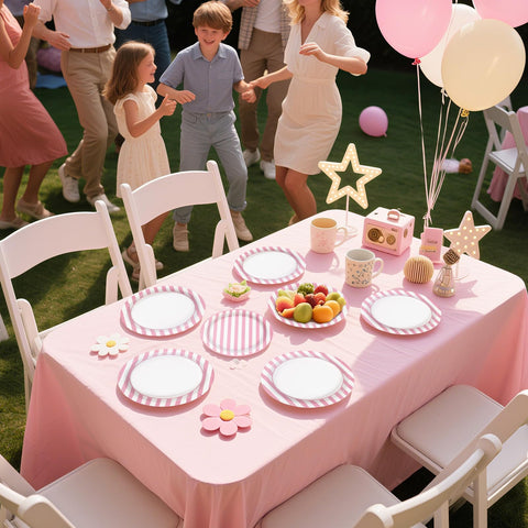 96 Pcs Pink Striped Party Plates and Napkins - Grencian