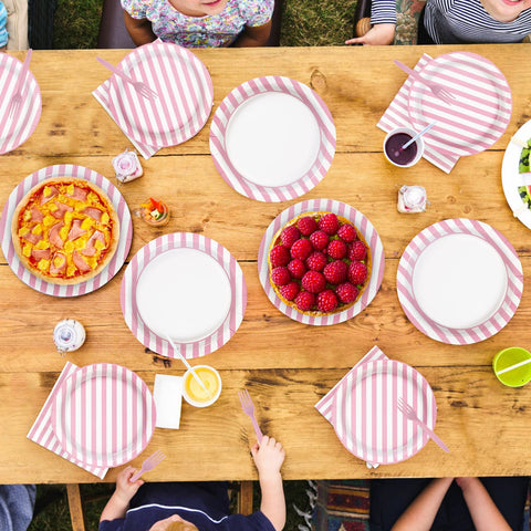 96 Pcs Pink Striped Party Plates and Napkins - Grencian