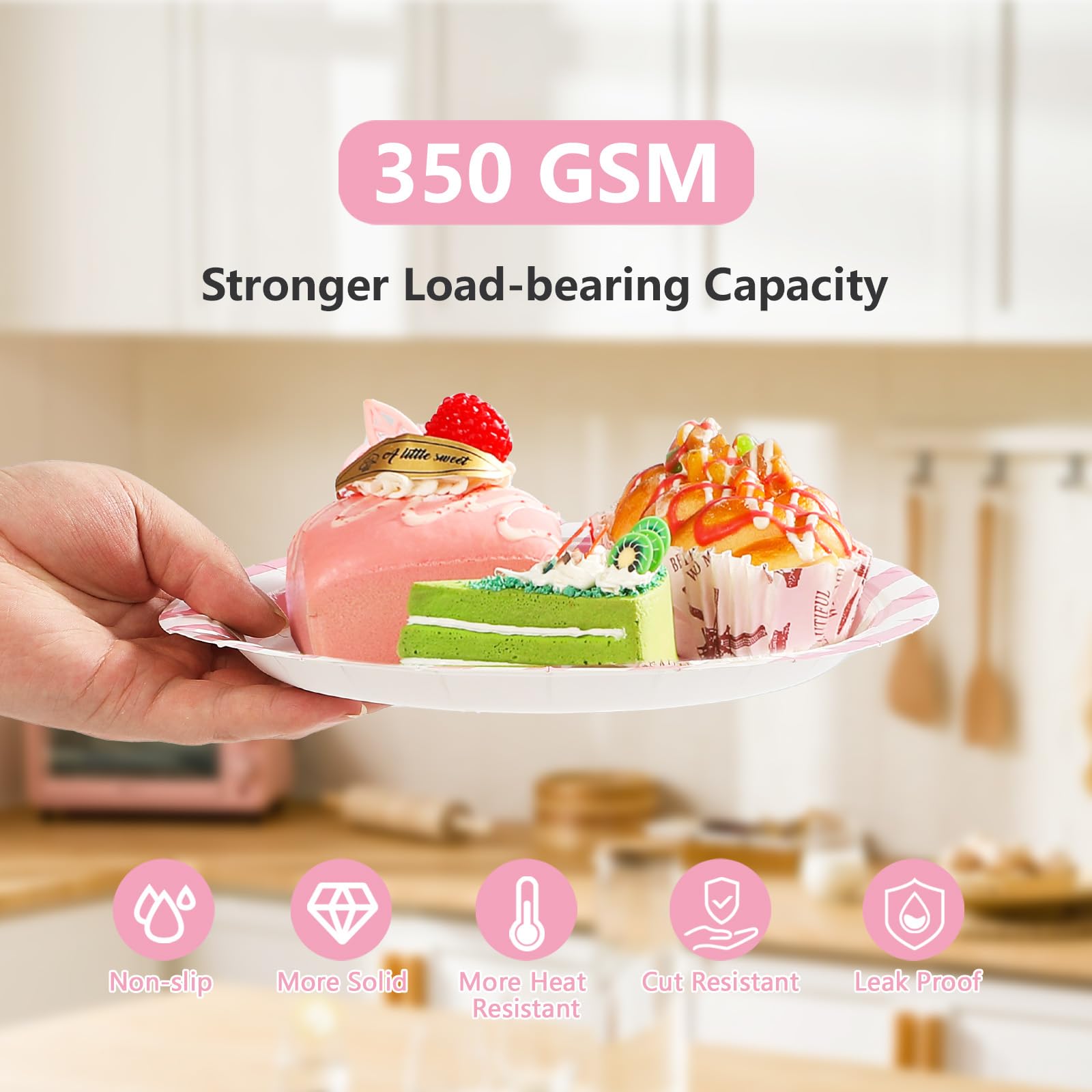 96 Pcs Pink Striped Party Plates and Napkins - Grencian