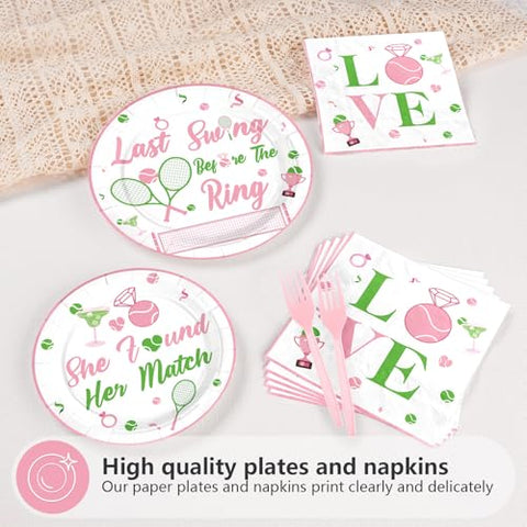96 Pcs Pink Tennis Party Plates and Napkins - Grencian