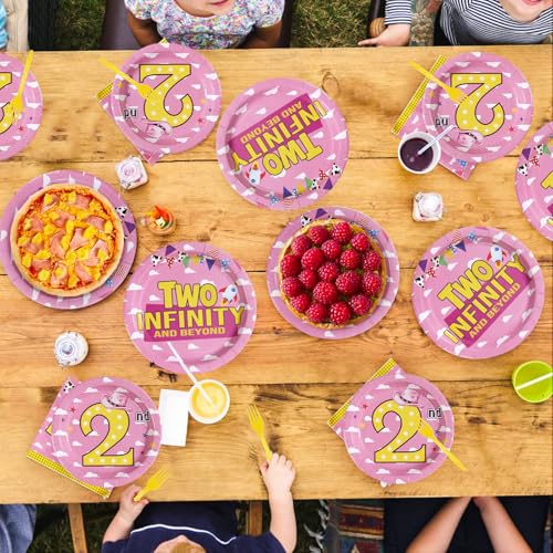 96 Pcs Pink Toy 2nd Birthday Party Plates and Napkins - Grencian