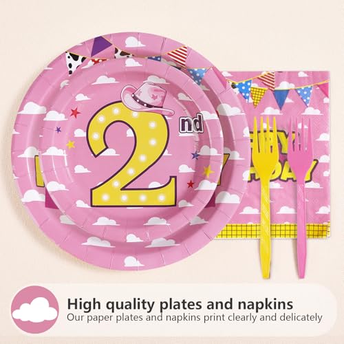 96 Pcs Pink Toy 2nd Birthday Party Plates and Napkins - Grencian