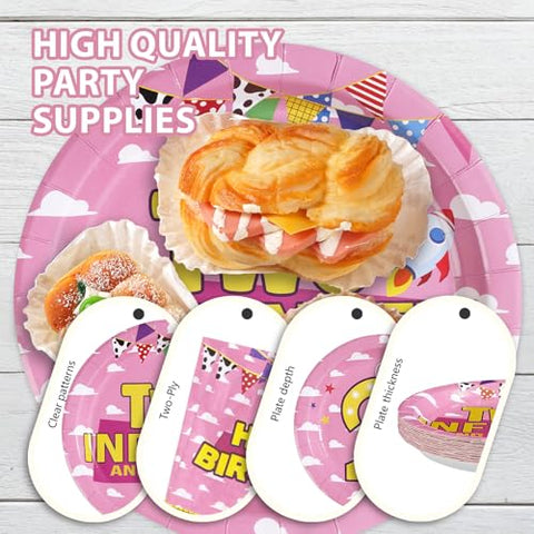 96 Pcs Pink Toy 2nd Birthday Party Plates and Napkins - Grencian