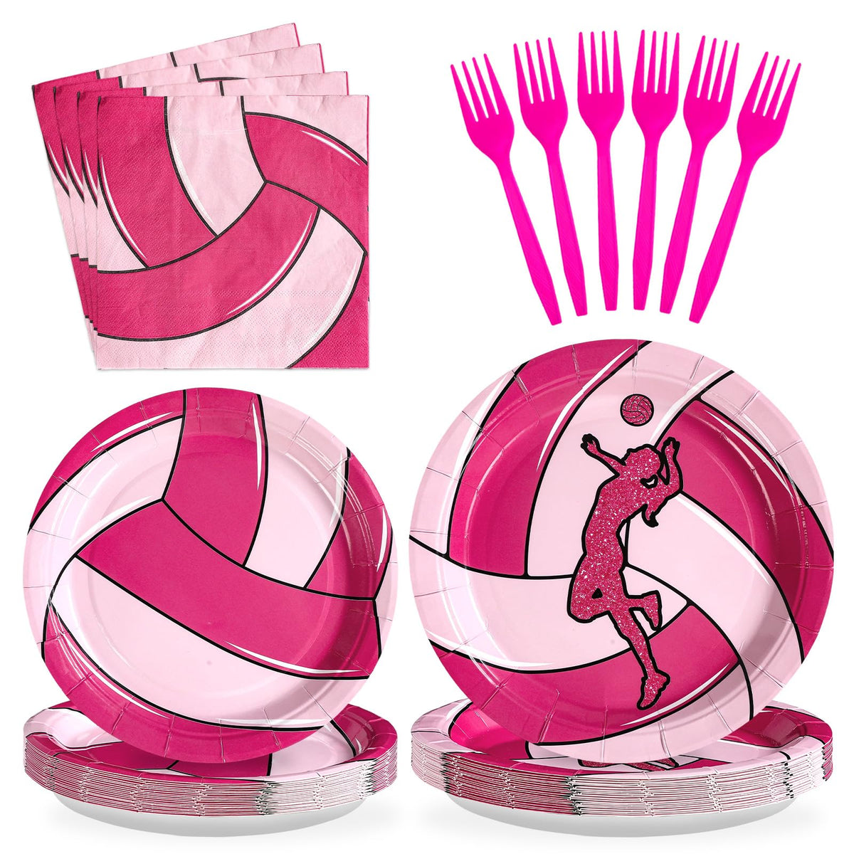 96 Pcs Pink Volleyball Party Plates and Napkins - Grencian