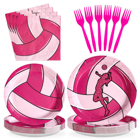 96 Pcs Pink Volleyball Party Plates and Napkins - Grencian