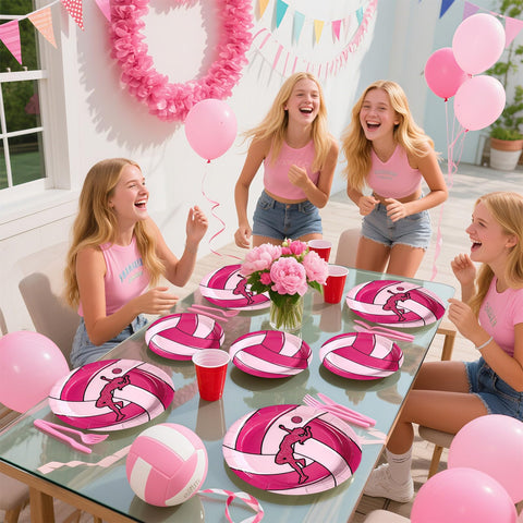 96 Pcs Pink Volleyball Party Plates and Napkins - Grencian