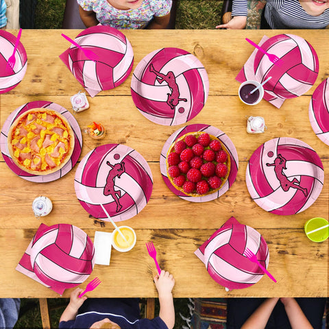 96 Pcs Pink Volleyball Party Plates and Napkins - Grencian