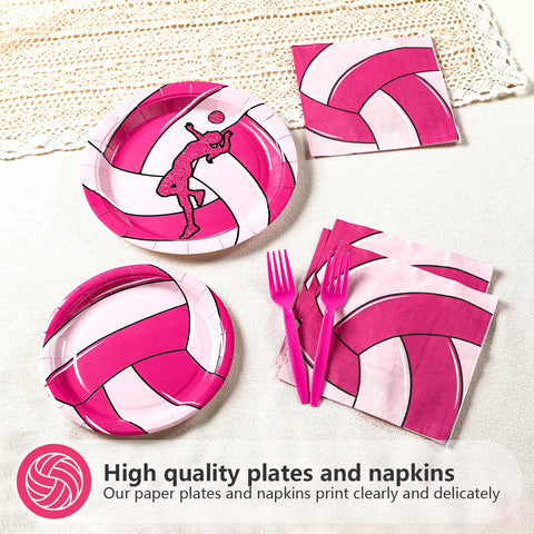 96 Pcs Pink Volleyball Party Plates and Napkins - Grencian