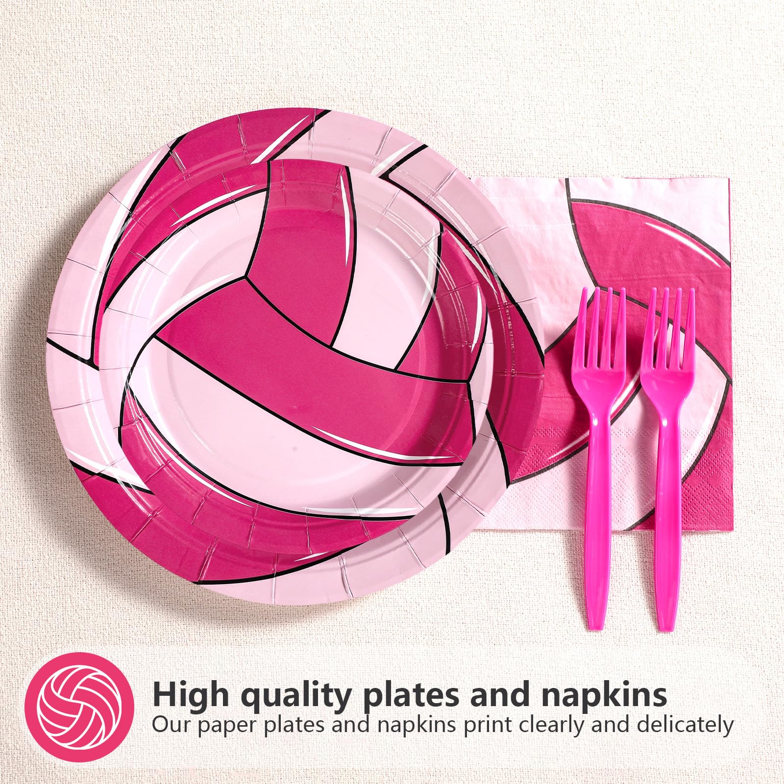 96 Pcs Pink Volleyball Party Plates and Napkins - Grencian