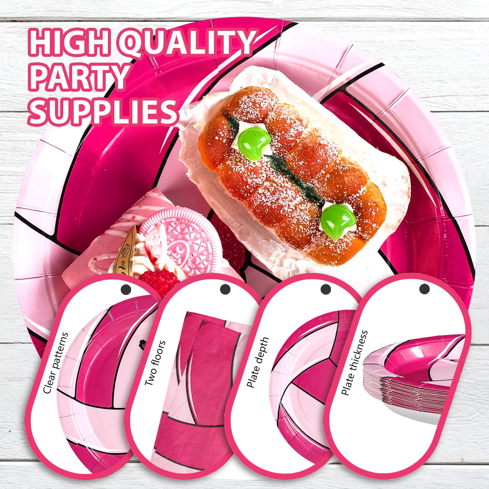 96 Pcs Pink Volleyball Party Plates and Napkins - Grencian