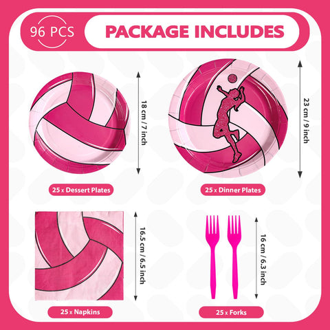 96 Pcs Pink Volleyball Party Plates and Napkins - Grencian