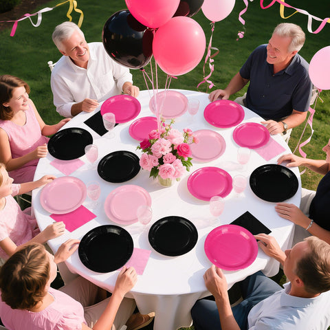 96 Pcs Pink and Black Party Plates and Napkins