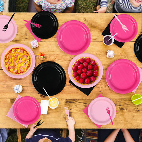 96 Pcs Pink and Black Party Plates and Napkins