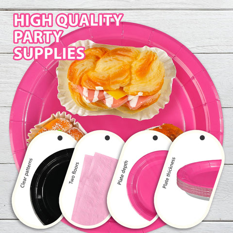 96 Pcs Pink and Black Party Plates and Napkins