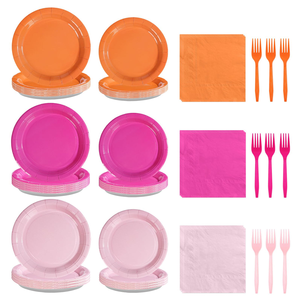 96 Pcs Pink and Orange Party Plates and Napkins - Grencian
