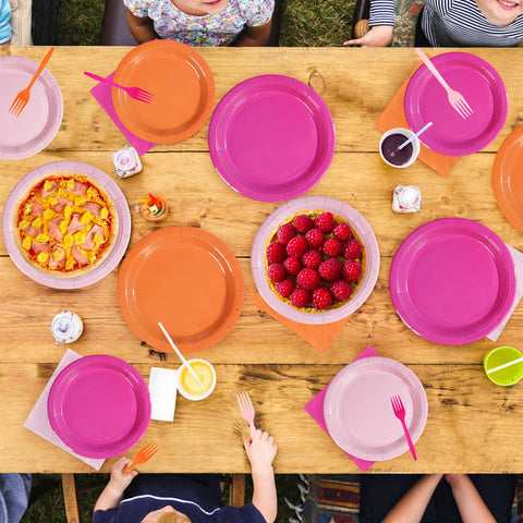 96 Pcs Pink and Orange Party Plates and Napkins - Grencian