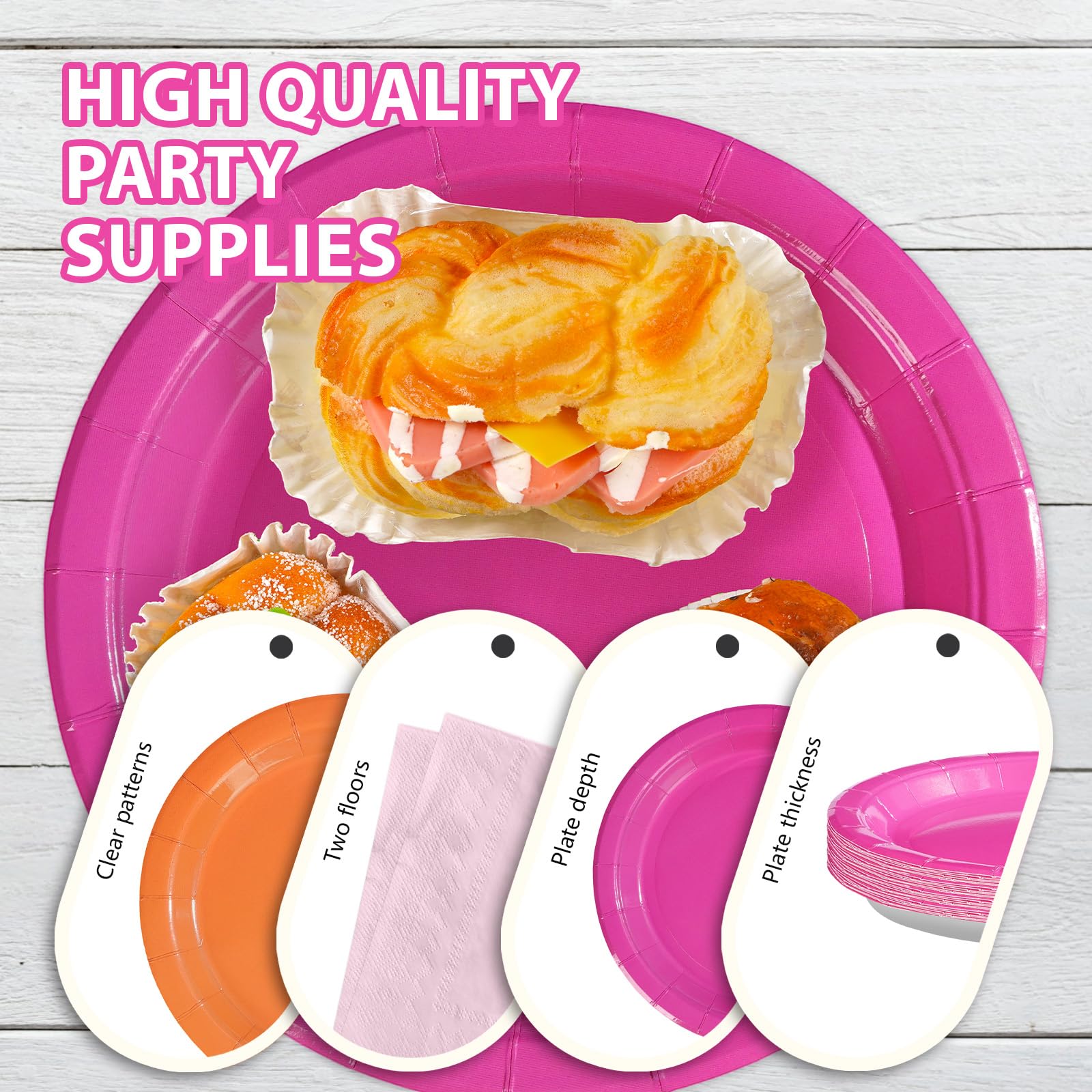 96 Pcs Pink and Orange Party Plates and Napkins - Grencian