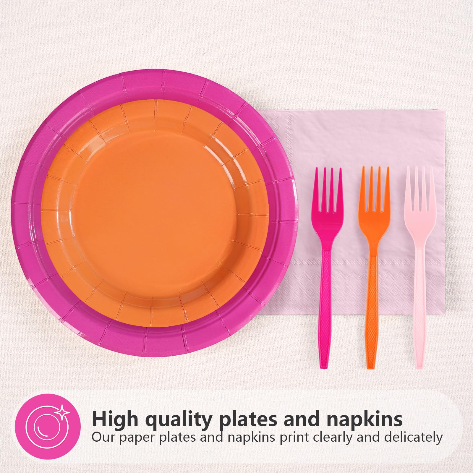 96 Pcs Pink and Orange Party Plates and Napkins - Grencian