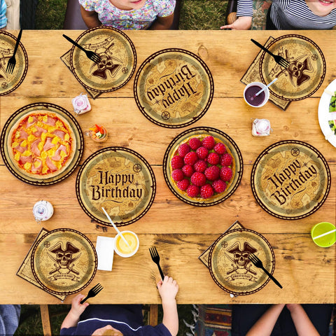 96 Pcs Pirate Birthday Party Plates and Napkins - Grencian