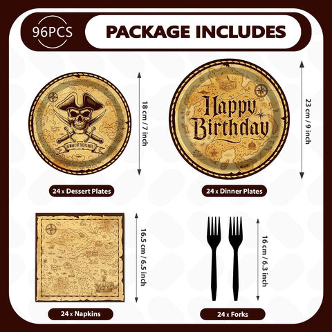 96 Pcs Pirate Birthday Party Plates and Napkins - Grencian