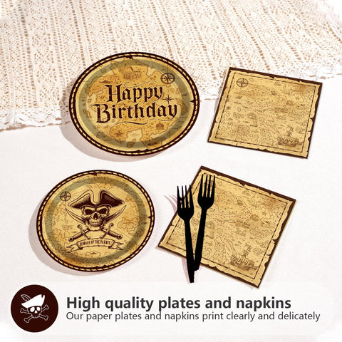 96 Pcs Pirate Birthday Party Plates and Napkins - Grencian