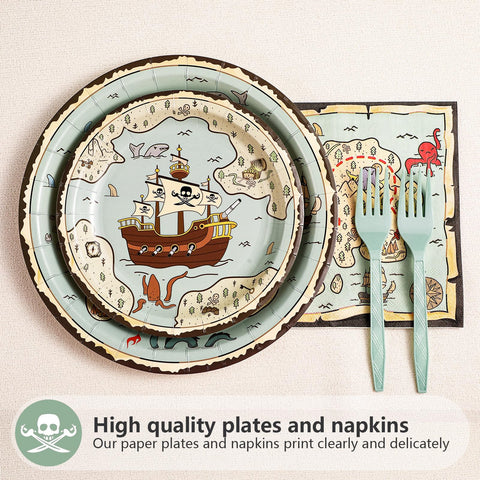 96 Pcs Pirate Map Party Plates and Napkins - Grencian