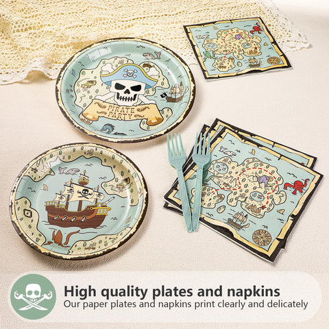 96 Pcs Pirate Map Party Plates and Napkins - Grencian