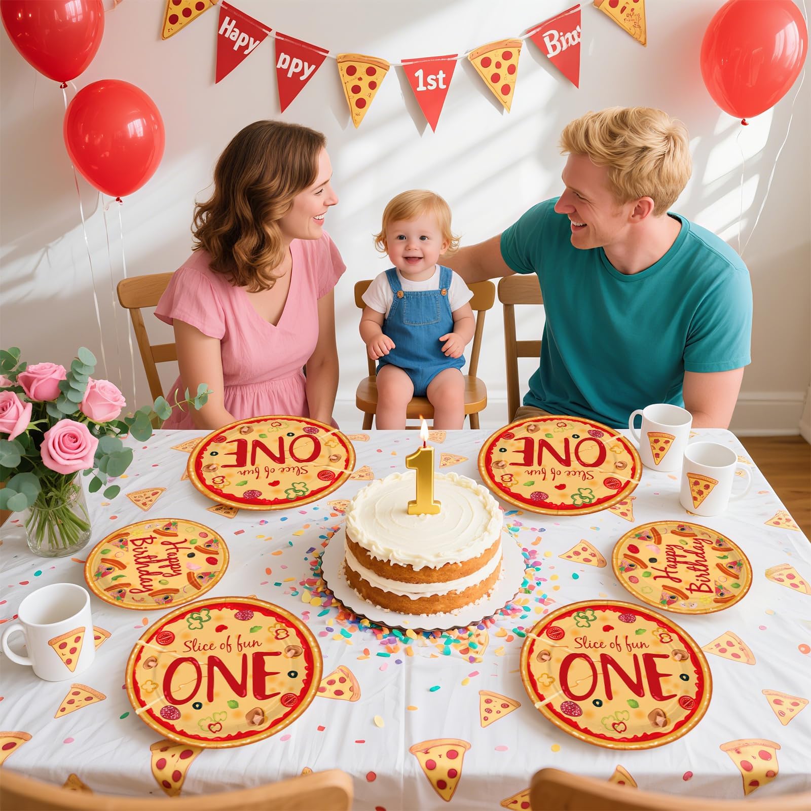 96 Pcs Pizza 1st Birthday Party Plates and Napkins - Grencian