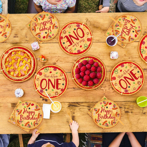 96 Pcs Pizza 1st Birthday Party Plates and Napkins - Grencian