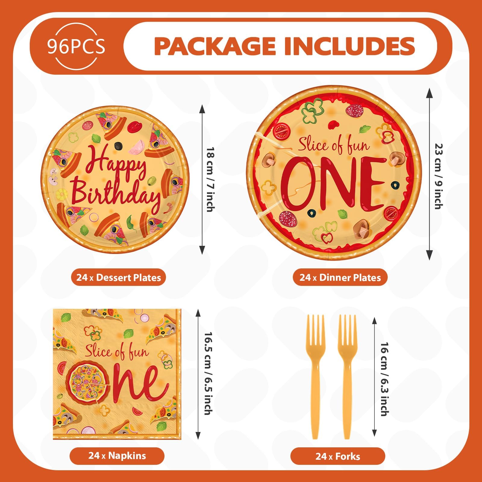 96 Pcs Pizza 1st Birthday Party Plates and Napkins - Grencian