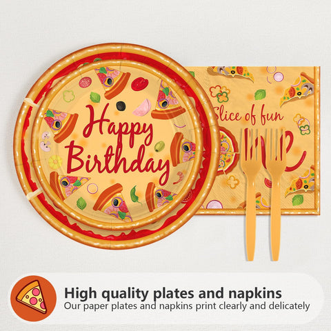96 Pcs Pizza 1st Birthday Party Plates and Napkins - Grencian