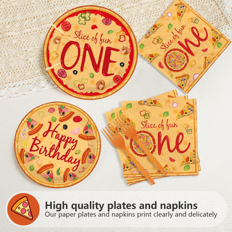 96 Pcs Pizza 1st Birthday Party Plates and Napkins - Grencian