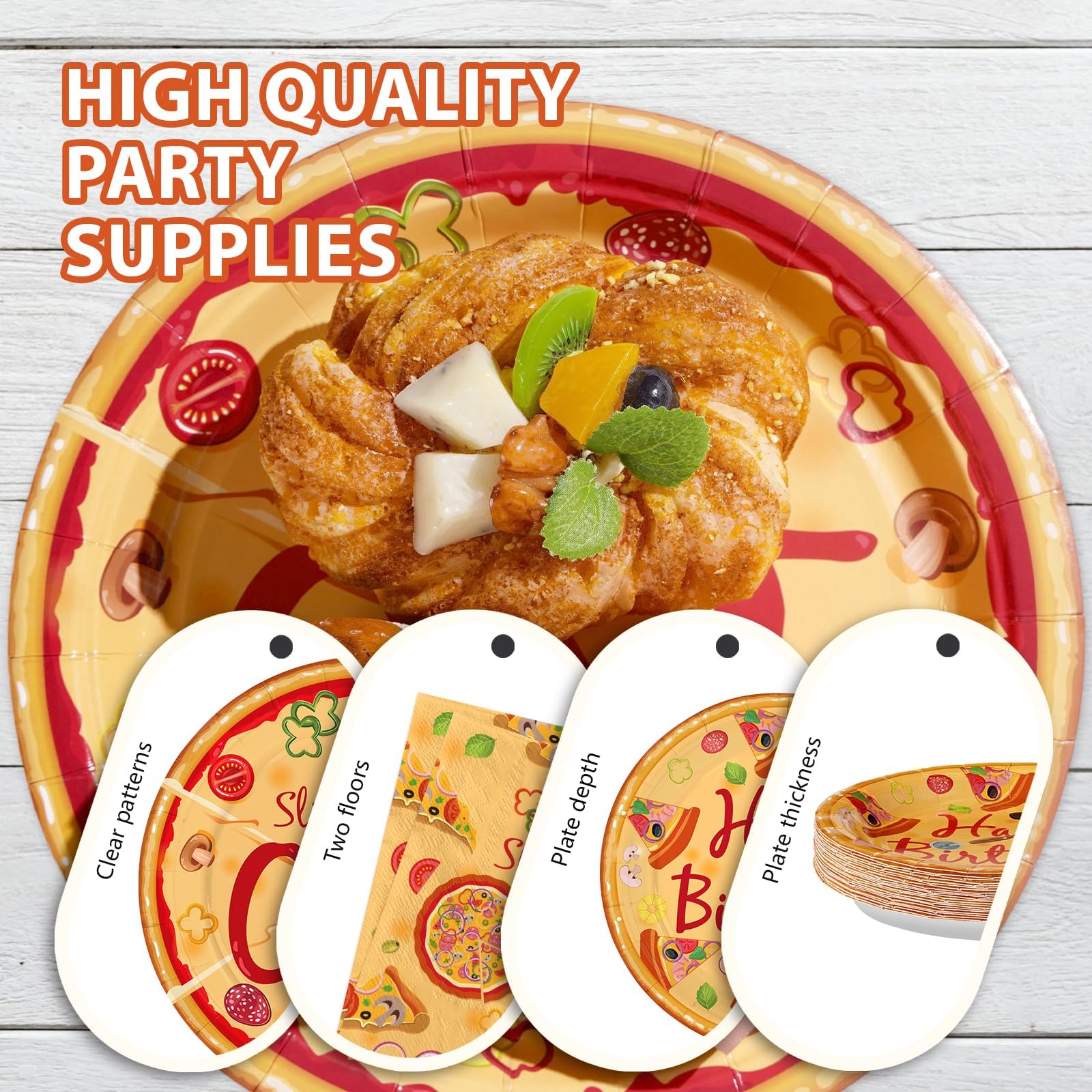96 Pcs Pizza 1st Birthday Party Plates and Napkins - Grencian