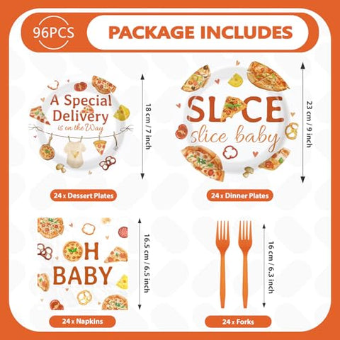 96 Pcs Pizza Baby Shower Party Plates and Napkins - Grencian