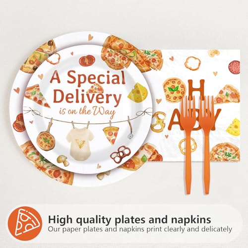 96 Pcs Pizza Baby Shower Party Plates and Napkins - Grencian