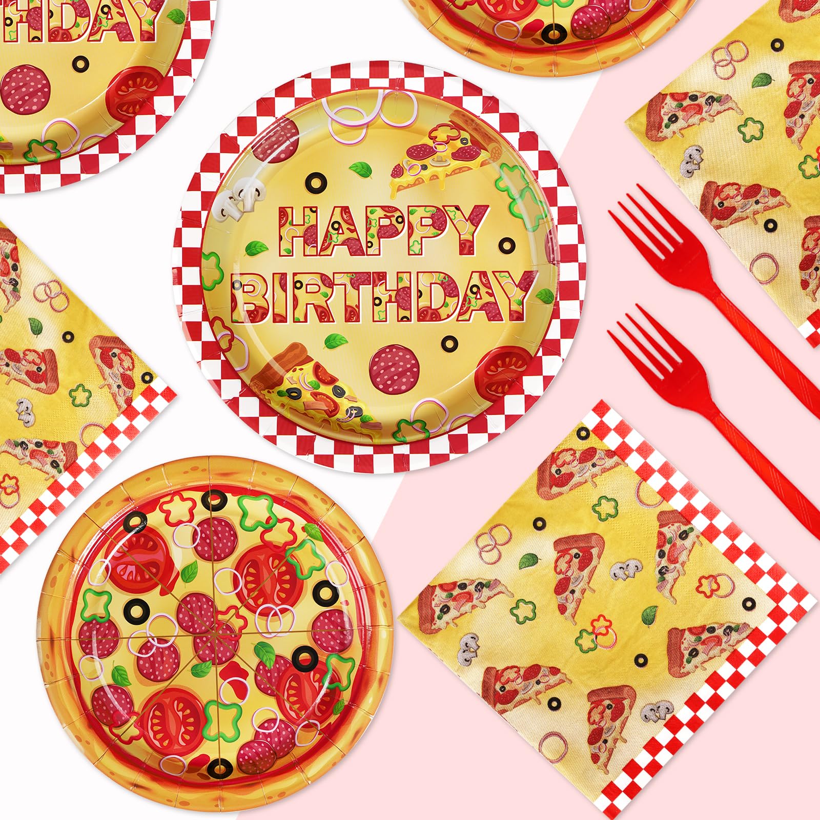 96 Pcs Pizza Party Plates and Napkins - Grencian