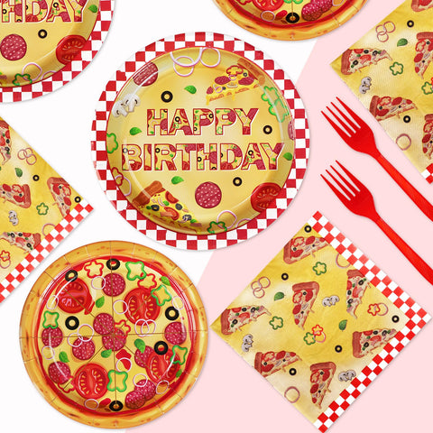 96 Pcs Pizza Party Plates and Napkins - Grencian